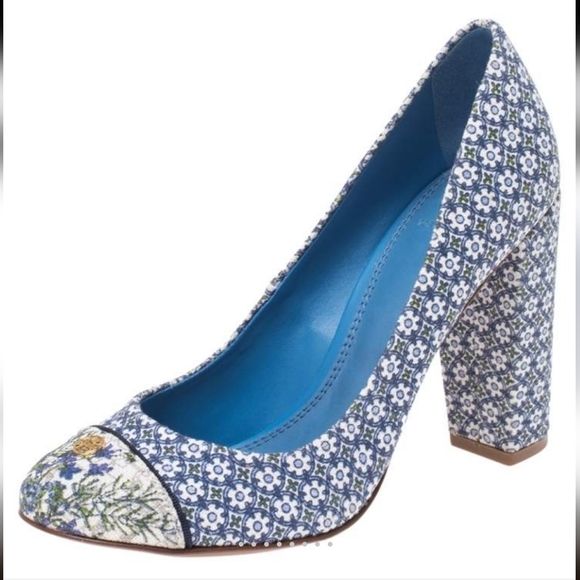 Tory Burch Shoes - Tory Burch Blue Printed Canvas Ethel Pumps